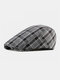 Men Cotton Lattice British Style Casual Sunshade Beret Flat Hat Forward Hat - Dark Gray