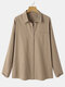 Solid Color Button Pocket Long Sleeve Casual Shirt for Women - Khaki