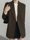 Solid Button Front Long Sleeve Lapel Blazer - Brown