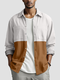 Camisas masculinas de dois tons patchwork duplo bolso casual manga comprida - Castanho