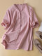 Lace Trim Solid Button Front V-neck Short Sleeve Blouse - Pink