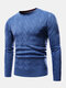 Mens Chevron Knitted Solid Color Crew Neck Slim Fit Casual Sweater - Blue