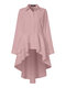 Women Solid Lapel Layered Irregular Hem Long Sleeve Shirt - Pink