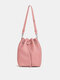Brenice Women PU Leather Elegant Large Capacity Bucket Bag String Design Popular Crossbody Bags - Pink
