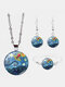3 Pcs Ldyllic Scenery Men Women Jewelry Set Printed Adjustable Glass Necklace Earrings Bracelet - #08
