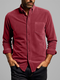 Camicie casual a maniche lunghe da uomo con colletto button-down tinta unita - Vino rosso
