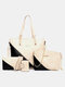 Women PU Leather 4 PCS Wallet Card Case Crossbody Bag Handbag Shoulder Bag Tote - White