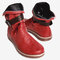 بالإضافة إلى حجم النساء ريترو جلدية مشبك حزام جولة تو أحذية قصيرة مسطحة - أحمر