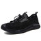 Men Mesh Leather Splicing Non Slip Elastic Lace Outdoor Casual Shoes - Black