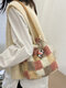 Women Plush Gingham Pattern Print Shoulder Bag Handbag - Pink（NO Cartoon）