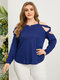 Plus Size Cold Shoulder Criss-Cross Long Sleeves Tee - Blue