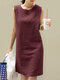 Solid Slit Hem Sleeveless Crew Neck Dress For Women - Wine Red