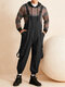 Mens Solid Color Multi Pocket Street Cuffed Cargo Overalls Jumpsuits - Black