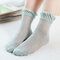 Women Cotton Ultra-Thin Solid Pure Color Ice Silk Mesh Breathable Lace Pine Ankle Socks - Green