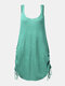 Backless Knitted O-neck Sleeveless Solid Color Drawstring Sexy Tank Top - Green