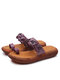 SOCOFY Leather Floral Round Toe Platform Flat Women's Flip Flop Sandals - Purple