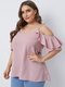 Solid Color Off Shoulder Ruffle Sleeve Plus Size Blouse for Women - Light Pink