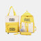 Women 4Pcs Character School Student Pencil Case Backpack Tote Crossbody Bag - Yellow