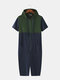 Mens Colorblock Patchwork Short Sleeve Hooded Casual Jumpsuits Shorts - Royal Blue