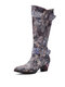 Socofy Ancient Style Painting Buckle Design Side-zip Comfy Chunky Heel Genuine Leather Knee Boots - Gray