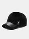 Men Artificial Mink Hair PU Patchwork Solid Color Built-in Ear Protection Cold-proof Warmth Baseball Cap - Black
