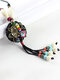 Vintage Flowers Tassel Pendant Round-shape Ceramic Alloy Wood Necklaces - Black
