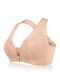 Plus Size Wireless Front Closure Widen Criss Cross Straps Support Back Lace Bras - Nude