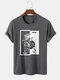 Mens Rose Floral Pattern Letter Print 100% Cotton Short Sleeve Street T-Shirt - Dark Grey