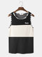 Mens Color Block Trims Print Patchwork Knitted Sleeveless Tanks - Black