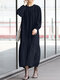 WomenSolid Color Patchwork Long Sleeve Loose Casual Dress - Navy