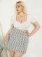 Plus Size Geometric Slit Hem Skirt - White