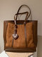 Vintage Suede Patchwork Handbag Heart Shape Decoration Tote Faux Leather Large Capacity Shoulder Bag - Brown