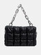 Women Faux Leather Fashion Argyle Chain Crossbody Bag - Black