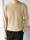 Camiseta masculina com textura sólida e gola redonda de manga comprida - Cáqui