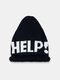 Unisex Knitted Color Contrast Letter Jacquard Crimping All-match Warmth Brimless Peaked Hat Beanie Hat - Black