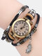 Vintage Braided Quartz Small Dial Thin Belt Goldfish Pendant Belt Bracelet Watch - Dark Brown