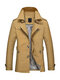 Business Casual Coat Washed Cotton Turndown Collar Jacket for Men - Dark khaki