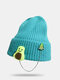 Unisex Knitted Solid Color Cartoon Doll Chain Decoration Fashion Warmth Brimless Beanie Hat - Blue