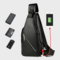 Men PU Leather USB Charging Waterproof Earphone Hole Business Crossbody Bag Chest Bag Sling Bag - Black
