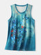 Butterfly Print O-neck Casual Tank Top For Women - Blue