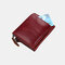 Men Genuine Leather RFID Anti-theft Multi-slots Retro Large Capacity Foldable Card Holder Wallet - Red wine