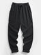 Mens Solid Color Plain Drawstring Elastic Waist Pants With Pocket - Black