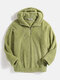 Mens Solid Color Zipper Front Fluffy Long Raglan Sleeve Teddy Hoodie - Green