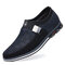 Men Suede Splicing Metal Buckle Slip On Soft Sole Business Casual Shoes - Blue