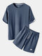 Mens Contrast Faux Twinset Drop Shoulder Textured Two Pieces Outfits - Navy