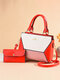 Women Faux Leather Fashion Large Capacity Color Matching Handbag Shoulder Bag - Red