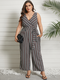 Striped Print Sleeveless Knotted Plus Size Loose Jumpsuits - Black