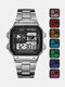 2 cores de aço inoxidável masculino Sport Square Dial Watch Colorful luminoso multifuncional digital Watch - Prata