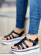 Plus Size Women Casual Buckle Colorblock Woven Comfy Platform Fisherman's Sandals - Black