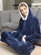 Women Zip Front Thick Double-Plush Wearable Blanket Oversized Hoodie Home Robe Sweatshirt With Large Front Pocket - Blue